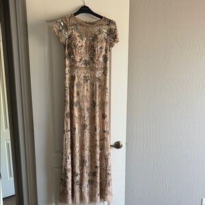 Beaded Blush Maxi Dress with Silver Embellishment